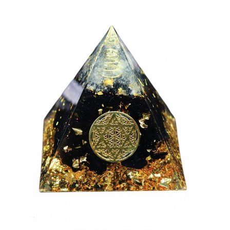 Läkande kristallsfär Orgonpyramid med Reiki Obsidian Chip Stones och energispiralsymbol Orgonitpyramid för skydd