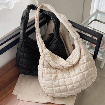 Høst og vinter kvinner dunveske farge sjekk veske stor kapasitet messenger bag