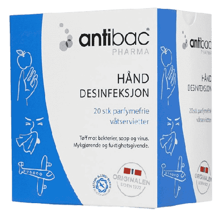 Antibac Pharma 85% hånddesinfeksjon våtservietter 20 stk