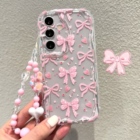 Mobilskal: Transparent Bow Dot Heart-skal för Galaxy S25 Ultra, S24 FE, S24 Ultra, A26, Kompatibel med A15/A35-5G/A17, S24 Cream Pattern A54, Mjukt