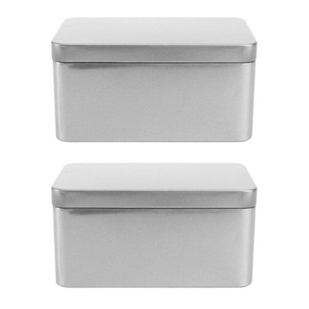 2-pack hushållsteburkar, förpackningar för löst te, rektangulära förvaringsburkar i plåt (13X8CM, silver)