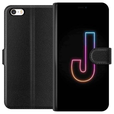 Kompatibelt Lommeboketui til Apple Apple iPhone SE (2016) Minimalistisk neonbokstav J i fargeskiftende lys mot svart bakgrunn
