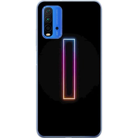 Kompatibel Mobilcover til Xiaomi Xiaomi Redmi 9T Minimalistisk neonbogstav I i regnbuefarver mod mørk baggrund
