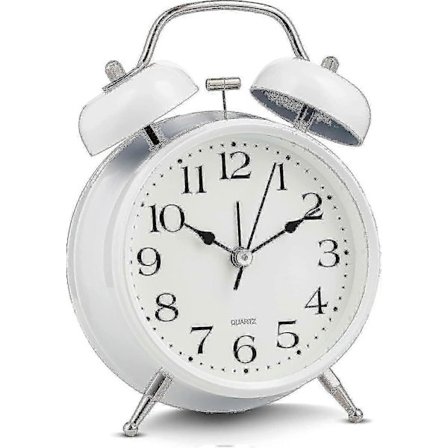 Ekstra høy analog vekkerklokke med doble bjeller, retro hvit, lydløs uten tikking, kvartsdrevet batteri, bakgrunnsbelysning, vintage dekor til 