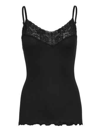 Organic Strap Top W/ Lace Top Ærmeløs Top Sort Rosemunde