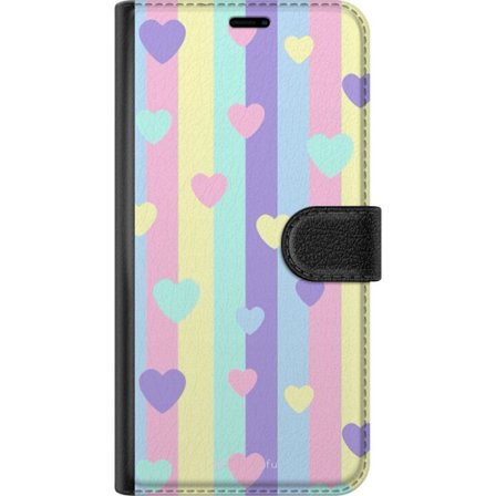 Yhteensopiva Lompakkokotelo Xiaomi Redmi Note 14 Pro Pastelliraitoja pinkissä, keltaisessa, violetissa ja sinisessä, joissa on hajallaan pehmeitä kawa