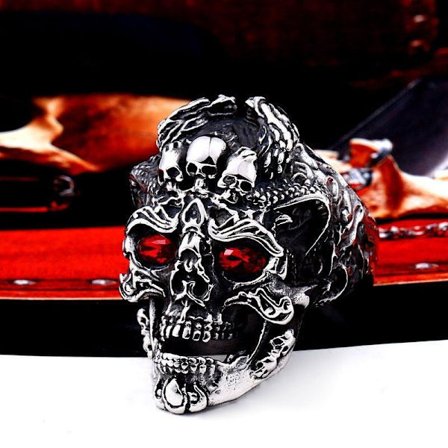 Big ring skull skeleton with red eyes rock punk
