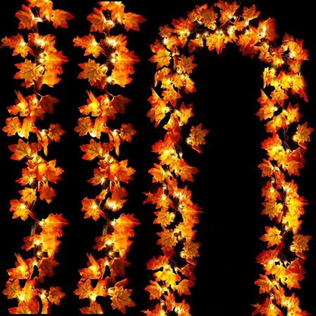 [ Timer & 3-pak ] 30Ft Efterårsguirlande Halloween Efterårsdekorationer til hjemmet 60 LED Løvlys Patenterede realistiske ahornblade Batteridrevet