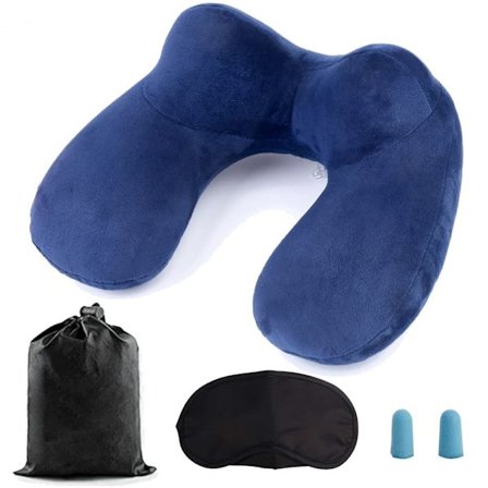 Oppustelig Rejsepude med Dobbelte Ventiler, Vaskbart Betræk, inkl. Ørepropper, Øjenmaske & Opbevaringspose_TF_TF