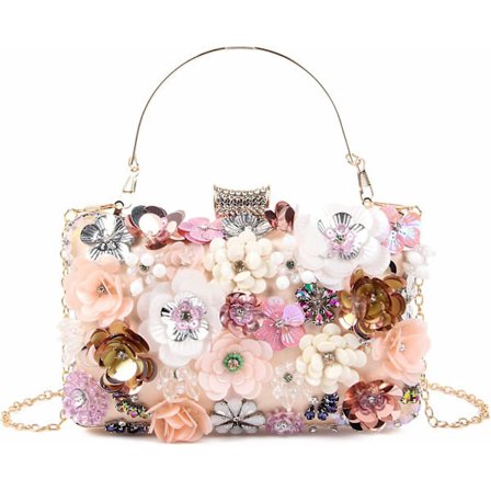IFENG Dame Floral Aftenvesker Fargerike Rhinestone Clutch Håndvesker Floral Brude Bryllup Håndveske Kjede Skulderveske