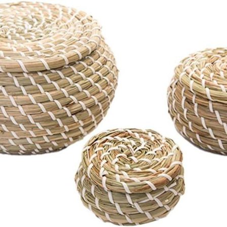 Pakke med 3 flettede søgræs kurve fletkurve opbevaringskurve runde æsker KLB