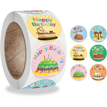 Grattis på födelsedagen-klistermärken 2,5 cm 500 st på 1 rulle för födelsedag