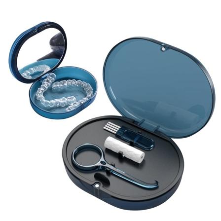 1 PAKK Oppbevaringsboks for tannregulering, tannbeskyttelsesboks med lokkhengsel, en stor