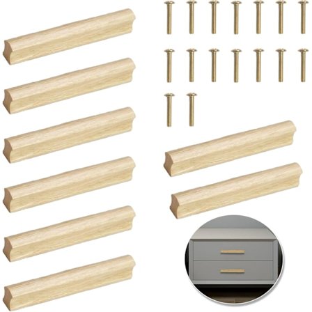 Kjøkkenhåndtak i tre for skap, tremøbler, hullavstand 128 mm