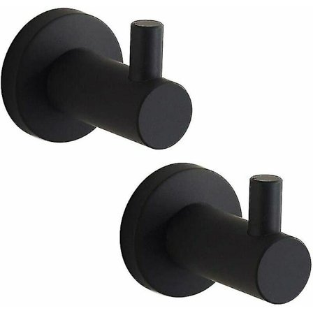 Matt Sort Håndklædeholder, Sæt af 2 Badeværelsesvægkroge, Rund Håndklædeholder i Rustfrit Stål