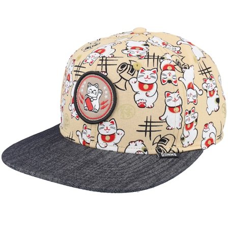 Kinder Djinns - Beige snapback Cap - Kinder Lucky Cat Linen Black Snapback @ Hatstore