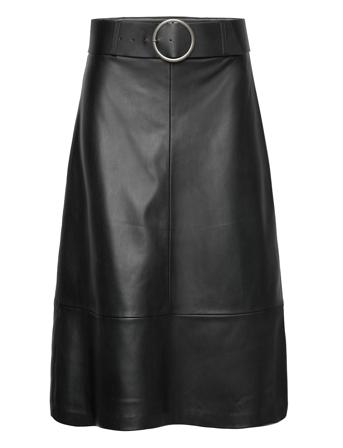 Leather-Effect Midi-Skirt With Belt Knelangt Skjørt Svart Mango*Betinget Tilbud