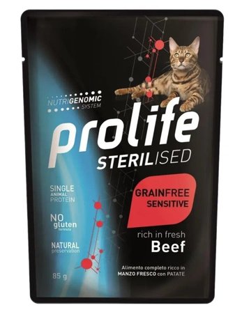 Prolife Sterilised Cat Grainfree Sensitive Cibo Umido Manzo Per