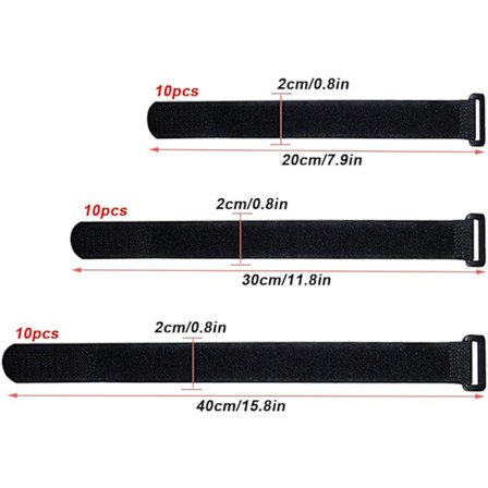 Premium svart borrelås kabelsett, allsidig borrelås svart