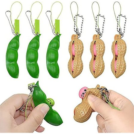 8 stk. morsomme ansiktsuttrykk Squeeze Bean Fidget Toy, gave til barn og voksne for å frigjøre stress og angst, Pea Soybean Stress Relieving Keychain
