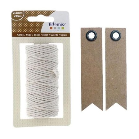 Bomullssnöre för macrame 25 m - Beige + 20 kraftetiketter