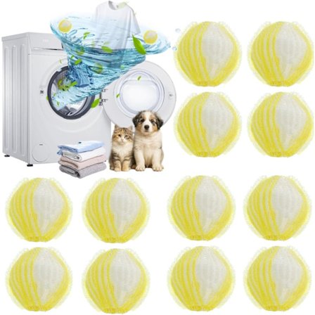 12-pakning fjerner for dyrehår, vaskemaskin-sikker, gjenbrukbare pom-pomer for fjerning av hunde- og kattehår.