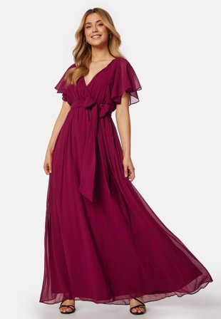 Goddiva - Flutter Chiffon Dress - Wine-red