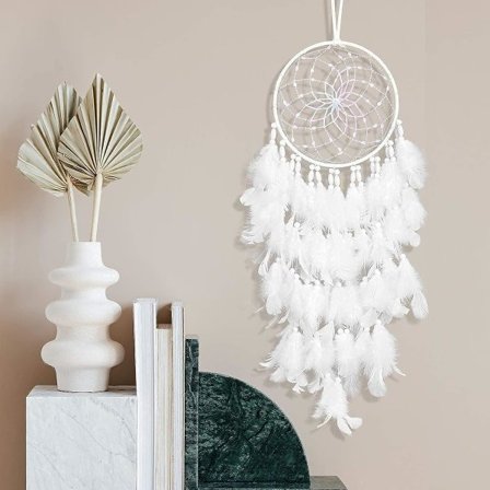 IC Veggdekorasjon Hvit Fjær Perle Bohemsk Veving Art Deco Henge Lampe Hjem Soverom