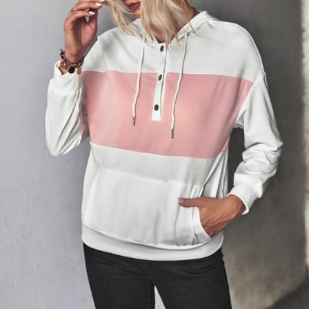 Dam Color Block T-shirt Toppar Med Huva