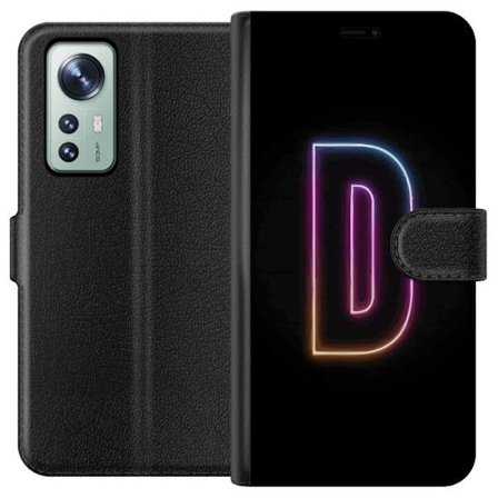 Kompatibel Tegnebogsetui til Xiaomi Xiaomi 12 Minimalistisk neonbogstav D i farveskiftende lys mod sort baggrund i moderne digital design