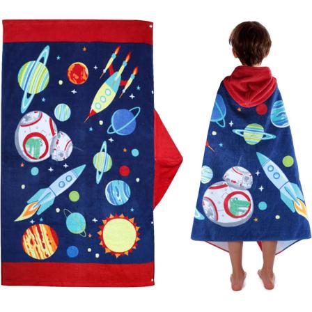 Barnehetteklede med hette, poncho-håndkle, poncho-håndkle for gutter og jenter, 100 % bomull, svært absorberende, 127 x 76 cm, stjernehimmel