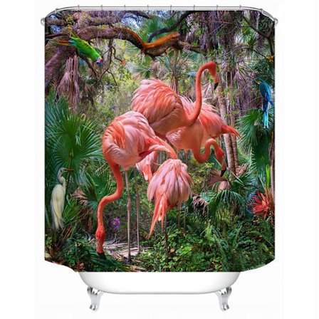 Duschdraperi med 12 ringar för fixering, 180x200 cm, flamingo(D)