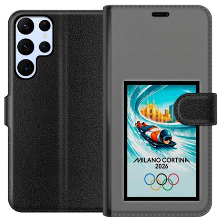 Kompatibelt Lommeboketui til Samsung Galaxy S24 Ultra Dynamisk bobslede eller skeletonkjører i iskanal med Milano Cortina 2026, bysilhuett og olympisk
