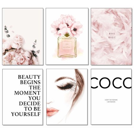 Set med 6 eleganta väggaffischer för vardagsrum, UTAN RAM! A4-format för sovrum - Coco Rose mönster W2