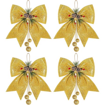 4 stk. Jule Sløjfe, Guld Krans Sløjfer, 9,8 x 11,8 Stor Sekvens Bånd Sløjfe, Stor Jule Sløjfer, Girland Ornament Dekoration til Juletræ Del