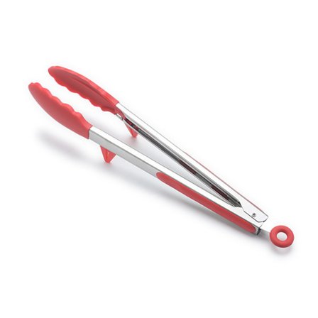 Silikonipihdit 12 tuumaa, liukumaton, hajuton, grillikeittiöväline punaisella pidikkeellä
