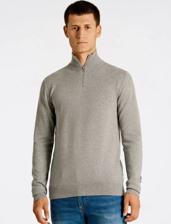 Lindbergh Ecovero Half Zip L/S Knit - Grey - L