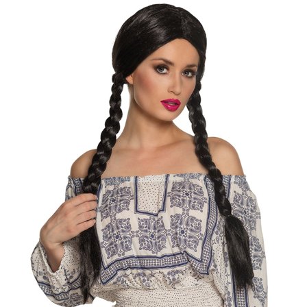 Koulutytön Peruukki Mustilla Palmikoilla