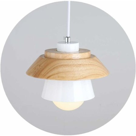 E27 Moderne metal hængelampe, pendellampe, hængelampe, loftslampe, belysning, bordplade i naturligt træ og hvid metaloverflade (hvid)