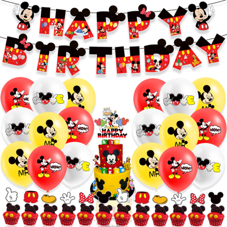 Musse Pigg Grattis på födelsedagen Dekorationer Banner Ballonger Cake Topper för pojkar