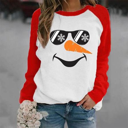 Kvinnor Snögubbe Printlångärmad Tröja Med Crew Neck Xmas Toppar