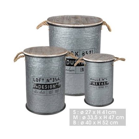 Set med 3 vintage metalldekorationstábeller "Loft & Metal" - Silver - D 27/33,5/40 x H 41/47/52 cm