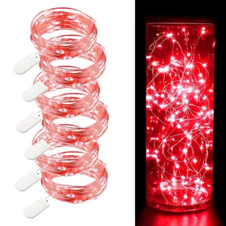 6-pack 1m Mini LED Light Loop Battery Operated Red