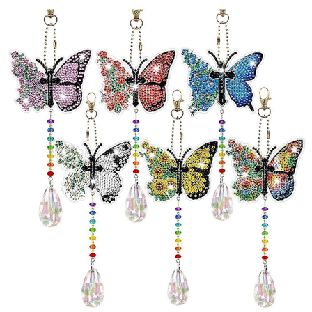 6 Styk Vindspil DIY Maleri Vindklokke Dobbeltsidet Maling Hængende Ornament til Have Vindspil Sommerfugl