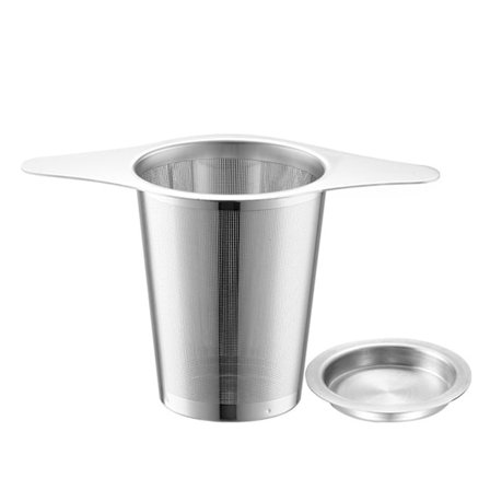 Universal tebryggare med lock, filter i rostfritt stål, passar muggar, koppar, tekannor, livsmedelskvalitet