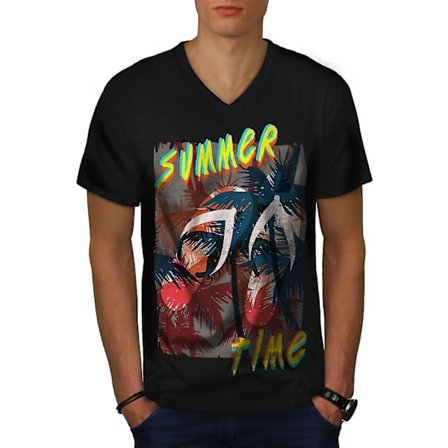 Summer Time Palm Men Blackv-neck T-shirt | Wellcoda
