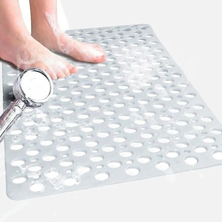 Sklisikker dusjmatte, firkantet badematte 43x75cm, maskinvaskbar sklisikker badematte med sugekopper, grå-FA7-