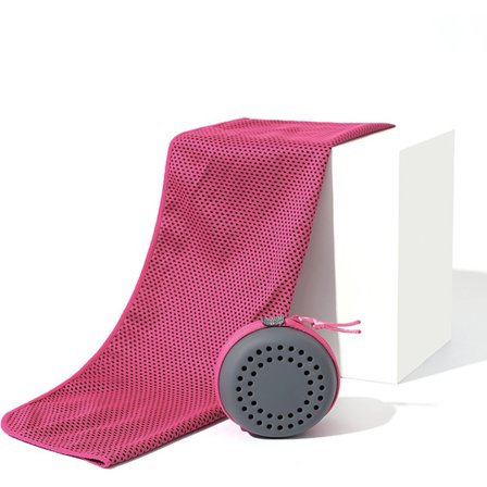 Hurtigtørrende kølehåndklæde til sommer og sport 30x60 cm pink med opbevaringsboks børn