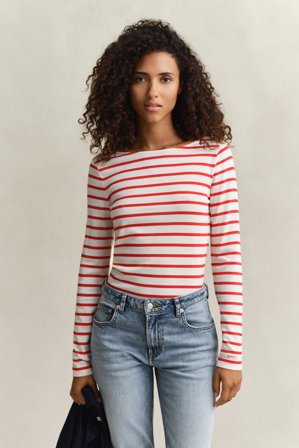 GANT Damen Breton Striped Langarm-Shirt (M) Rot