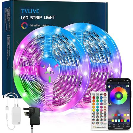 LED-lysstripe 20m, RGB LED-lysstripe for soverom, musik-synkronisering og timer-lysstripe med fjernkontroll/app-kontroll, 24V dimmbare smarte 5050 LED